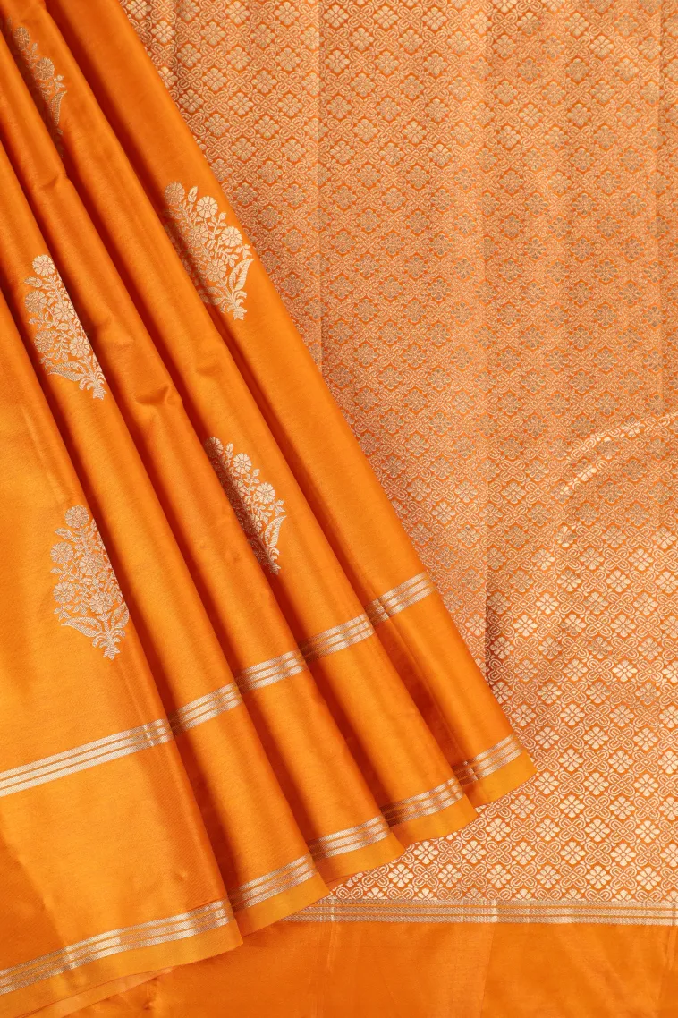 Gold Mysore Silk with Gold Zari Flower Mottif