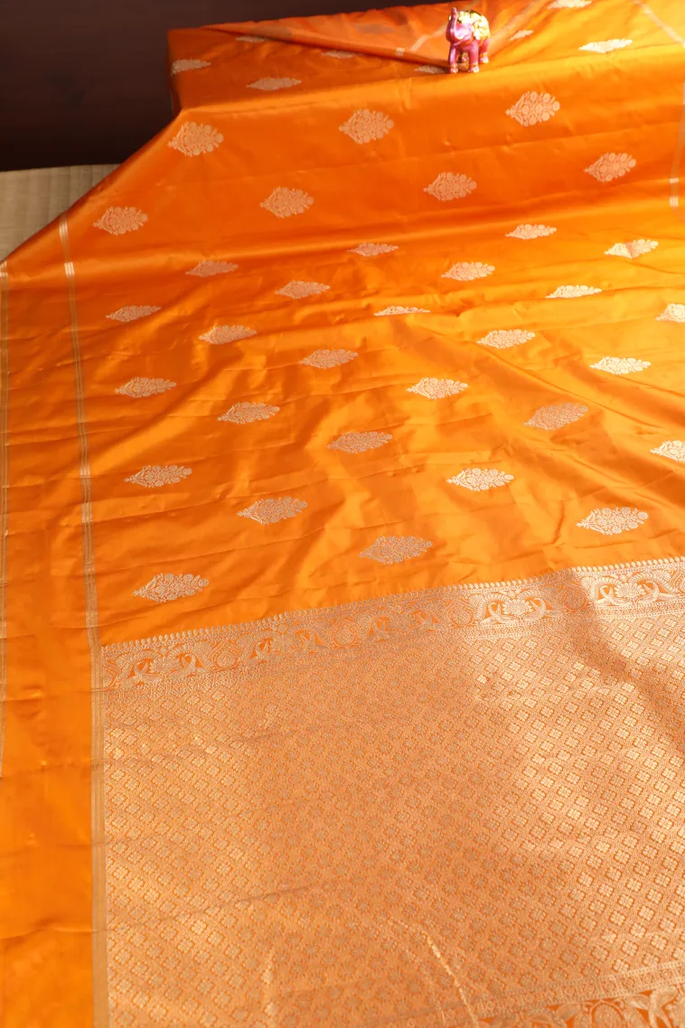 Gold Mysore Silk with Gold Zari Flower Mottif view 2