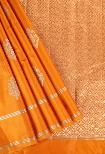 Gold Mysore Silk with Gold Zari Flower Mottif