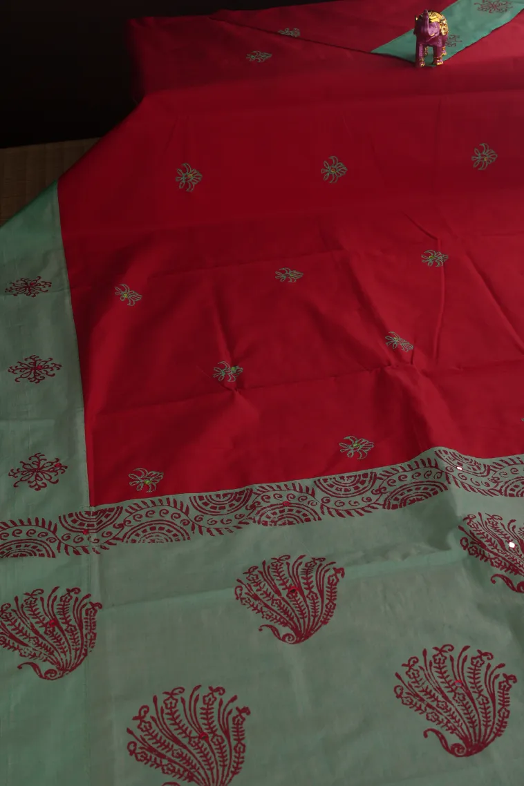 Punch Pink Poly Cotton Sarees Without Zari With Mirror Jamiki Puttas view 2