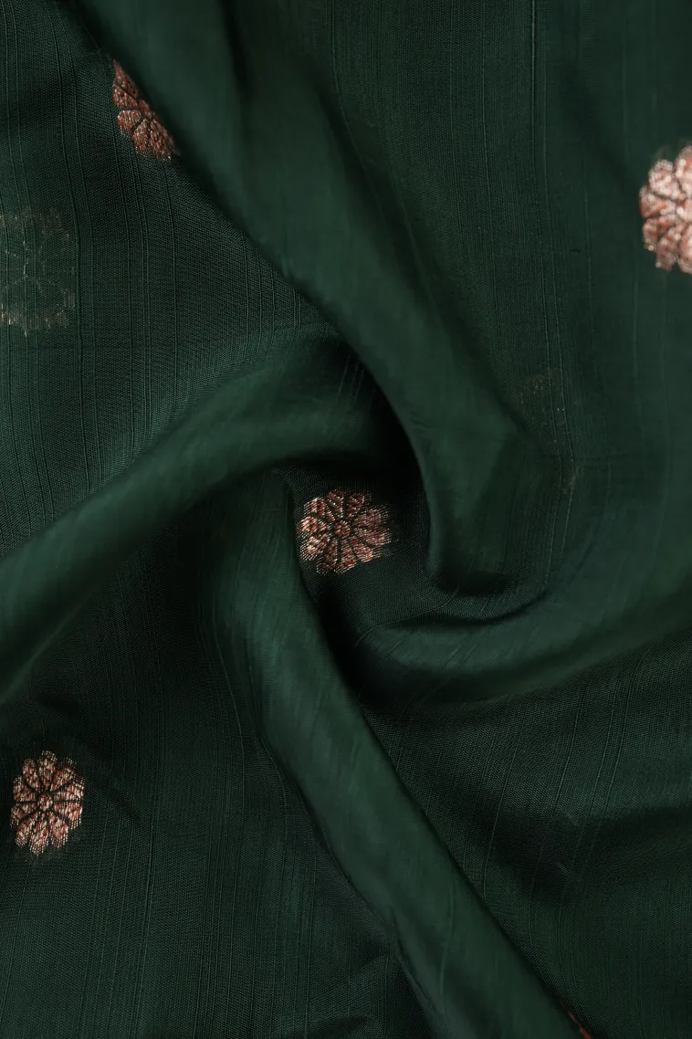 Bottle Green Banaras Sarees with Gold Zari Buttis (small Dots Or Motifs) view 4