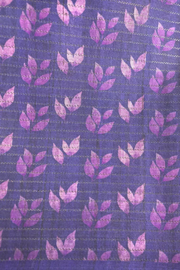 Indigo Blue Tussar Saree with Antic Zari Small Checks Pattern view 3