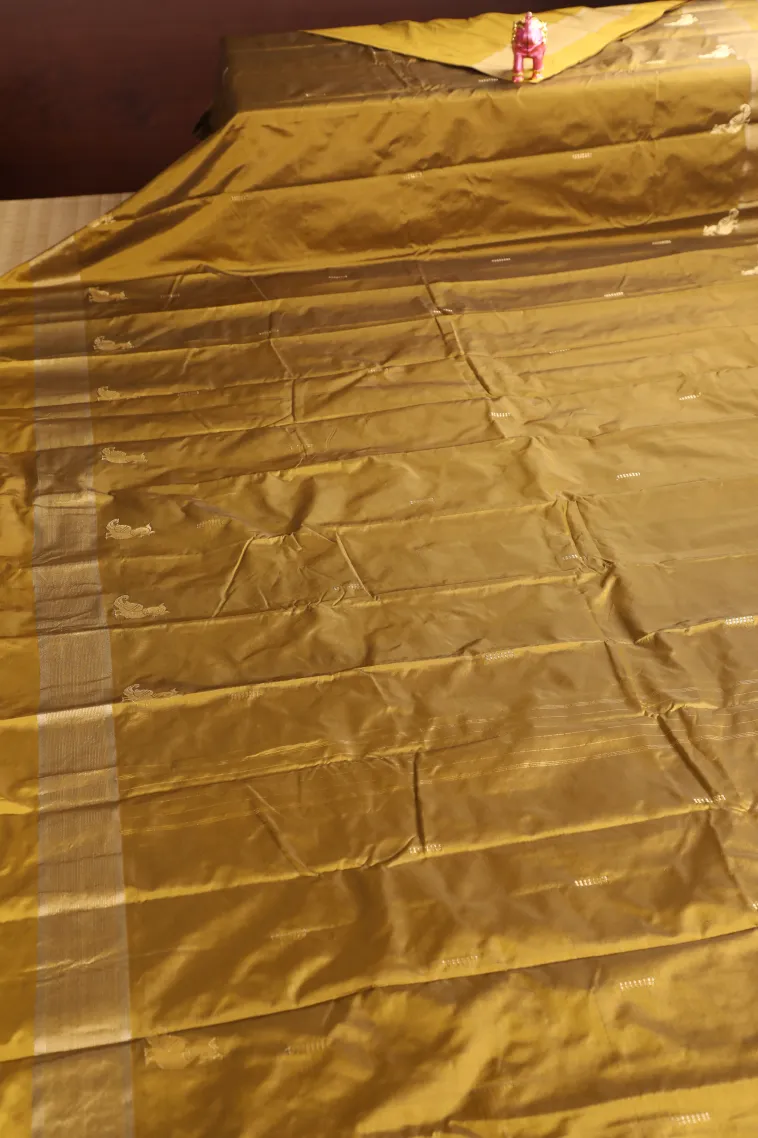 Gold Arani Silk Sarees with Gold Zari Peacock Motifs view 2