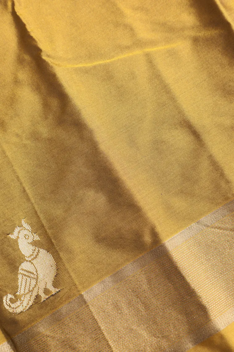Gold Arani Silk Sarees with Gold Zari Peacock Motifs view 3