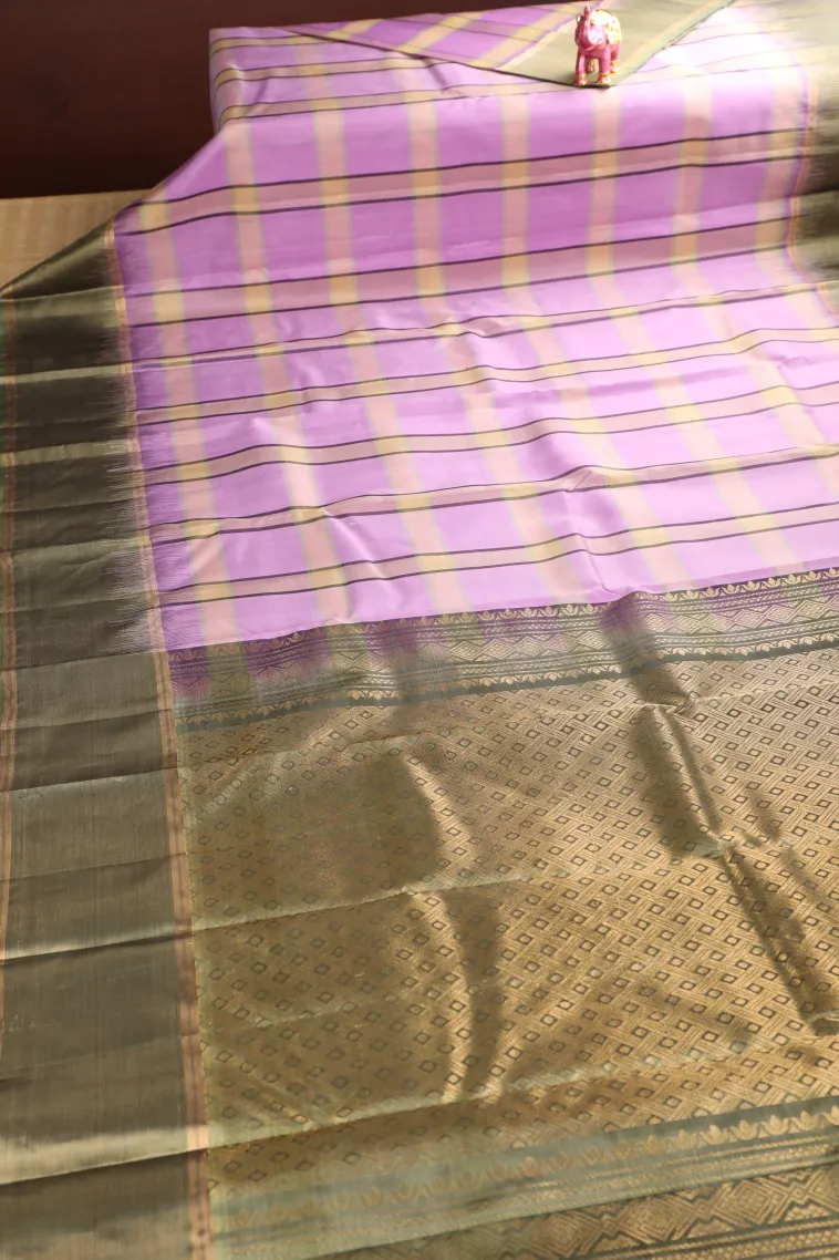 Lavender Purple Soft Silk Saree with Gold Zari Checks view 2