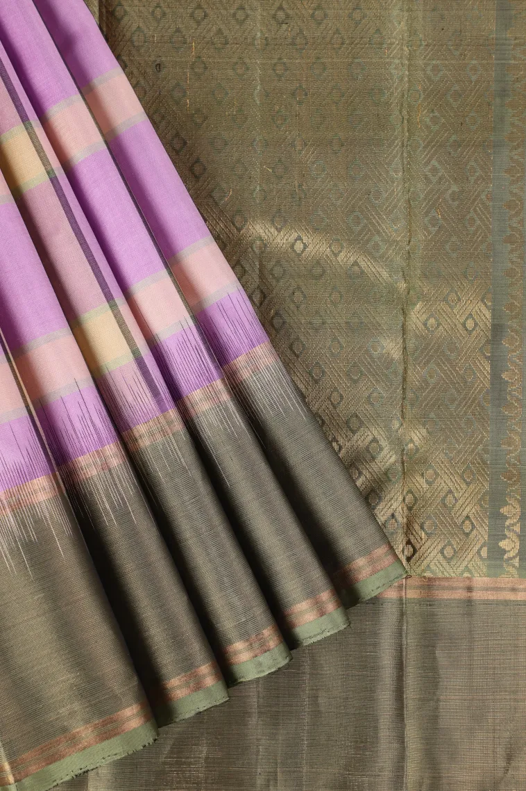 Lavender Purple Soft Silk Saree with Gold Zari Checks
