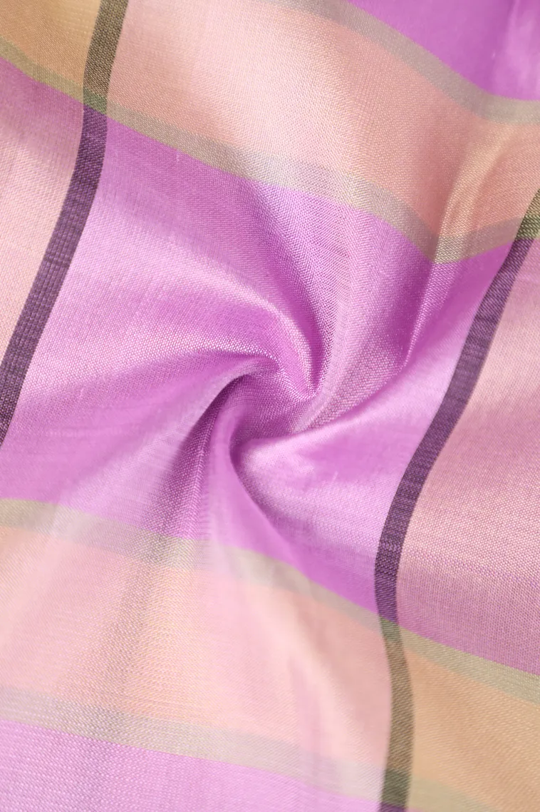 Lavender Purple Soft Silk Saree with Gold Zari Checks view 4