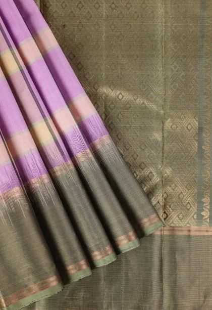 Lavender Purple Soft Silk Saree with Gold Zari Checks