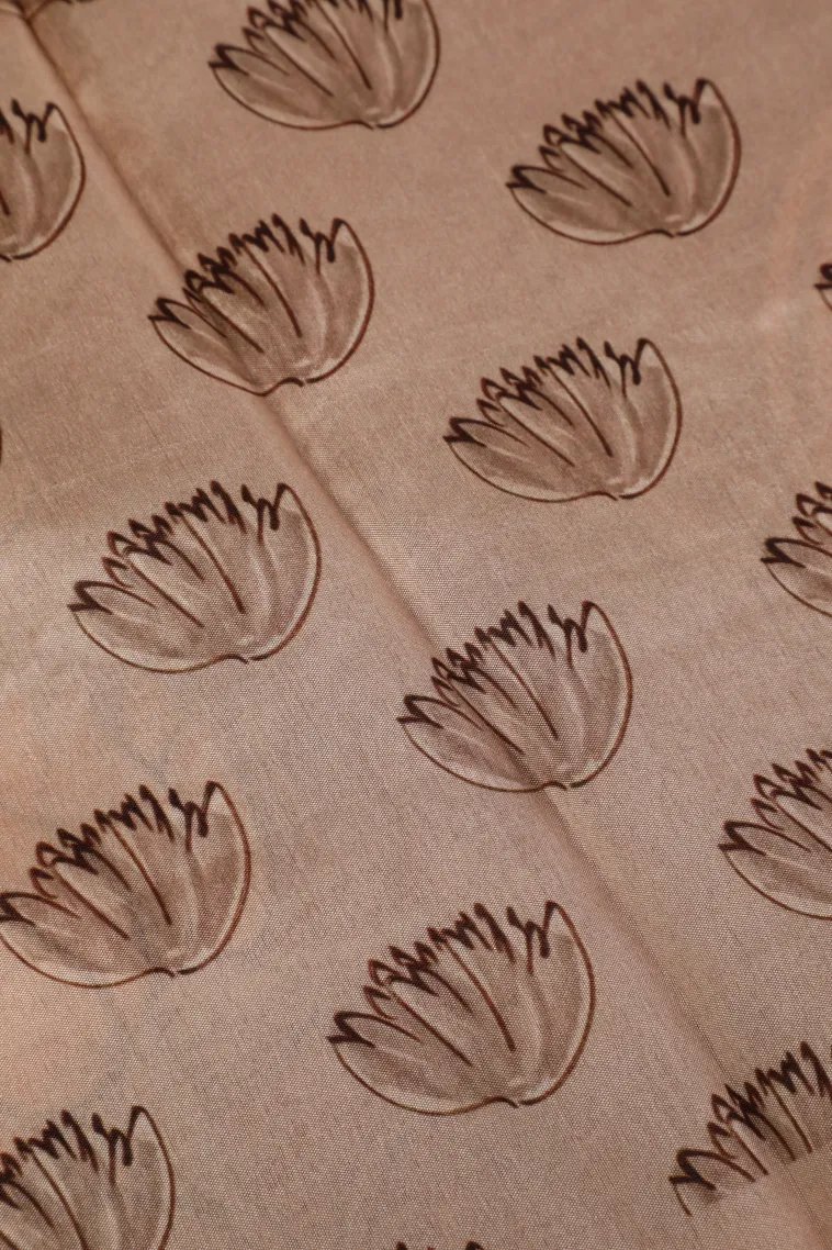 Tawny Brown Semi Tussar Silk with Thread Zari Floral Patterns view 3