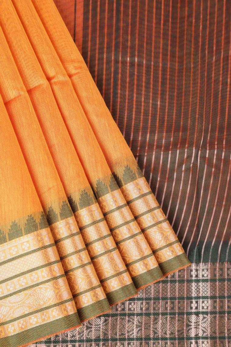 Macaroon Yellow Semi Tussar Silk with Bronze Zari Plain