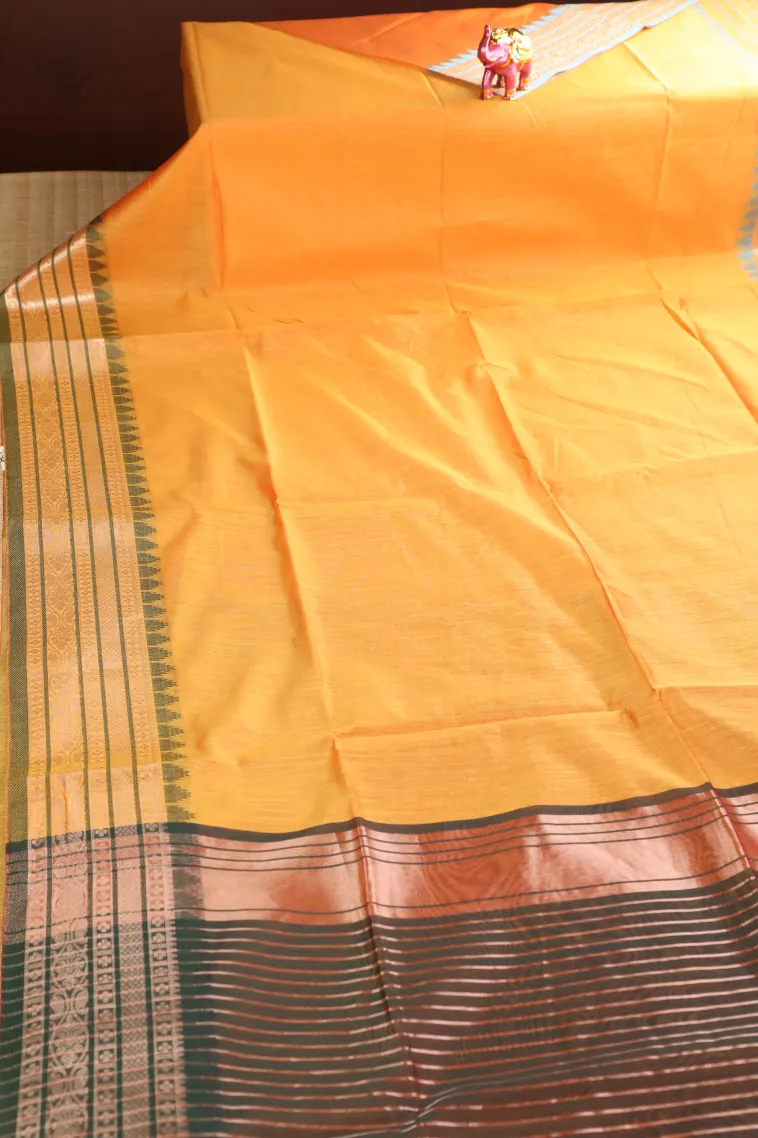 Macaroon Yellow Semi Tussar Silk with Bronze Zari Plain view 2