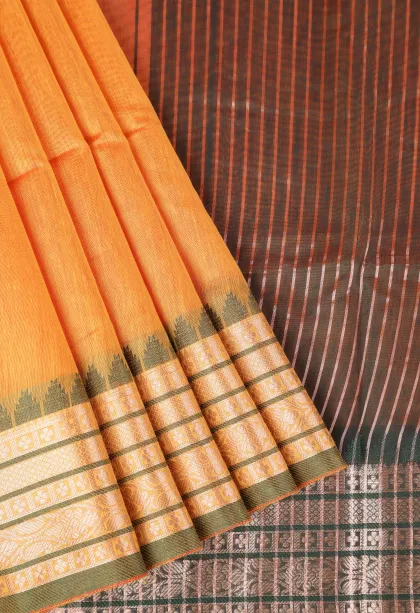 Macaroon Yellow Semi Tussar Silk with Bronze Zari Plain