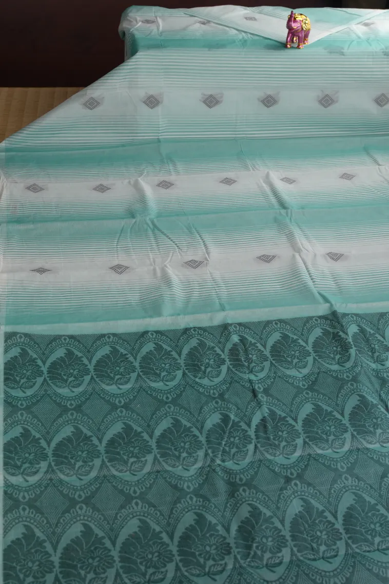 Sapphire Blue Kanchi Cotton Sarees Without Zari With Stripes view 2