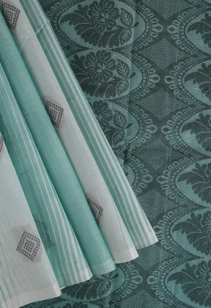 Sapphire Blue Kanchi Cotton Sarees Without Zari With Stripes