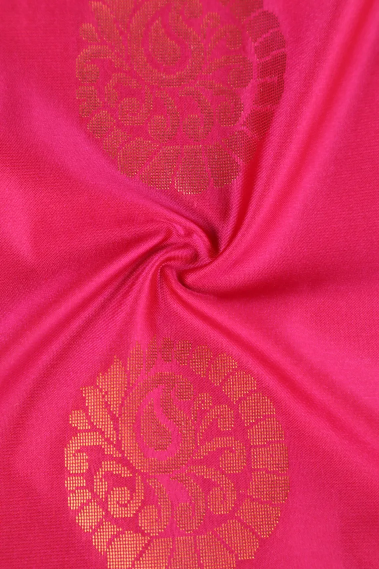 Magenta Pink Soft Silk Saree with Copper Zari Mango Puttas view 4