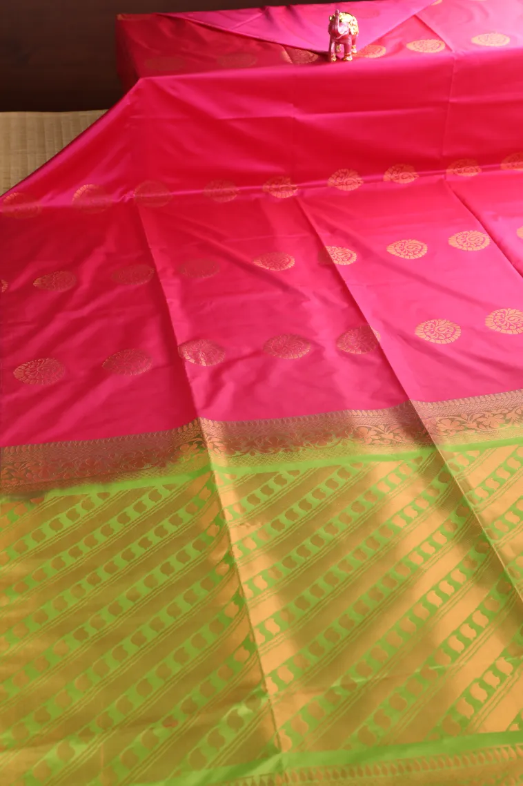 Magenta Pink Soft Silk Saree with Copper Zari Mango Puttas view 2