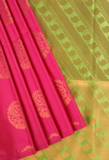 Magenta Pink Soft Silk Saree with Copper Zari Mango Puttas