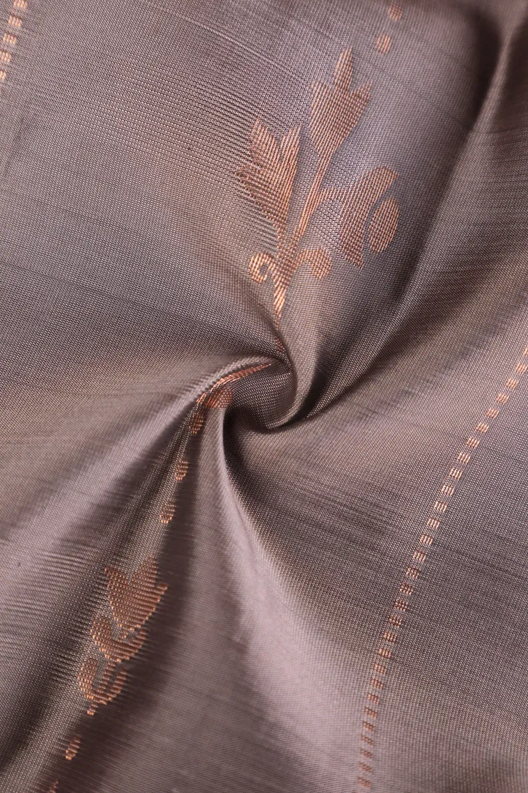 Gray Black Soft Silk Saree with Copper Zari Stripes And Puttas view 4