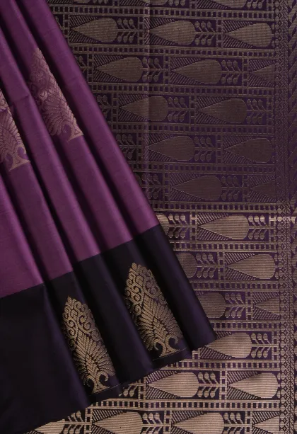 Mauve Purple Soft Silk Saree with Gold Zari Tree Mottif