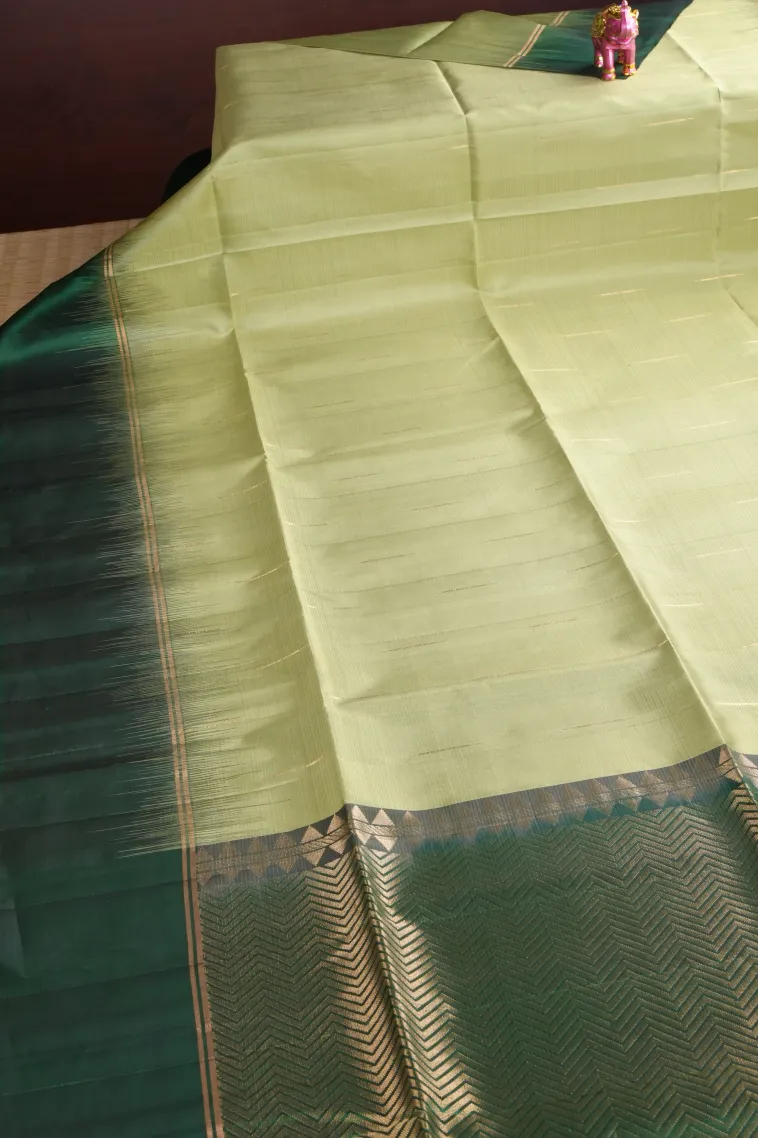 Pistachio Green Soft Silk Saree with Gold Zari Vaira Oosi view 2