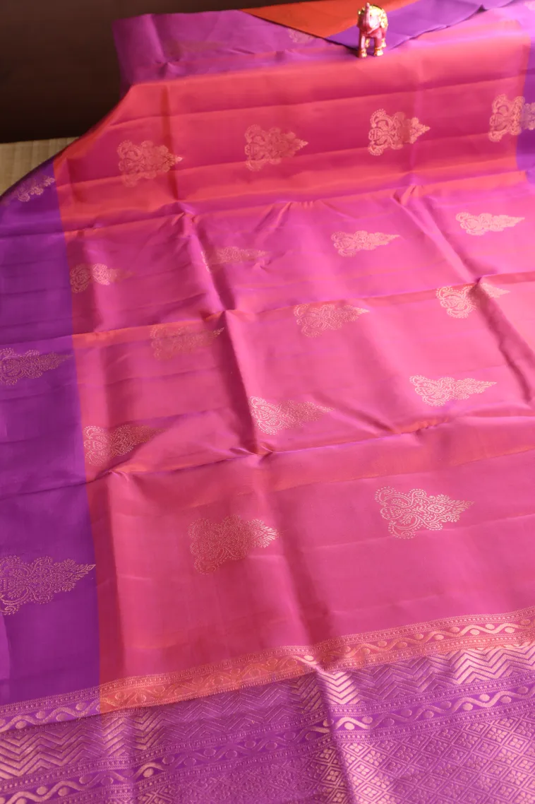 Blush Red Soft Silk Saree with Gold Zari Puttas view 2