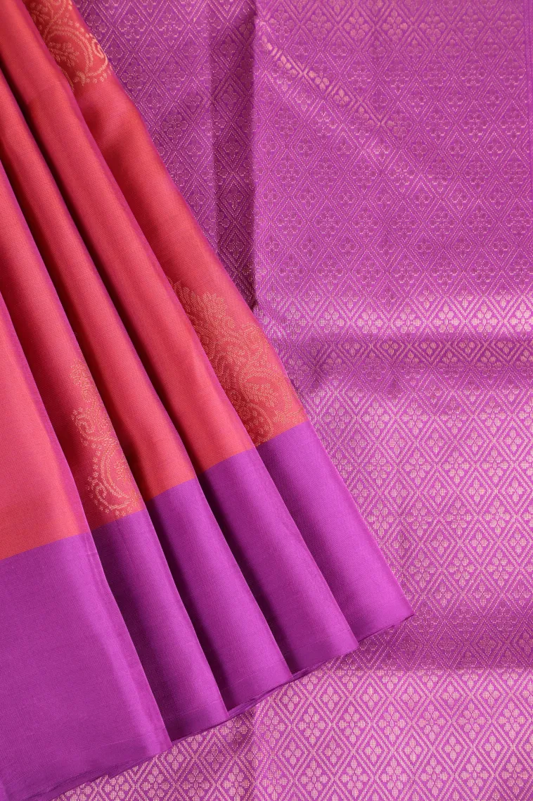 Blush Red Soft Silk Saree with Gold Zari Puttas