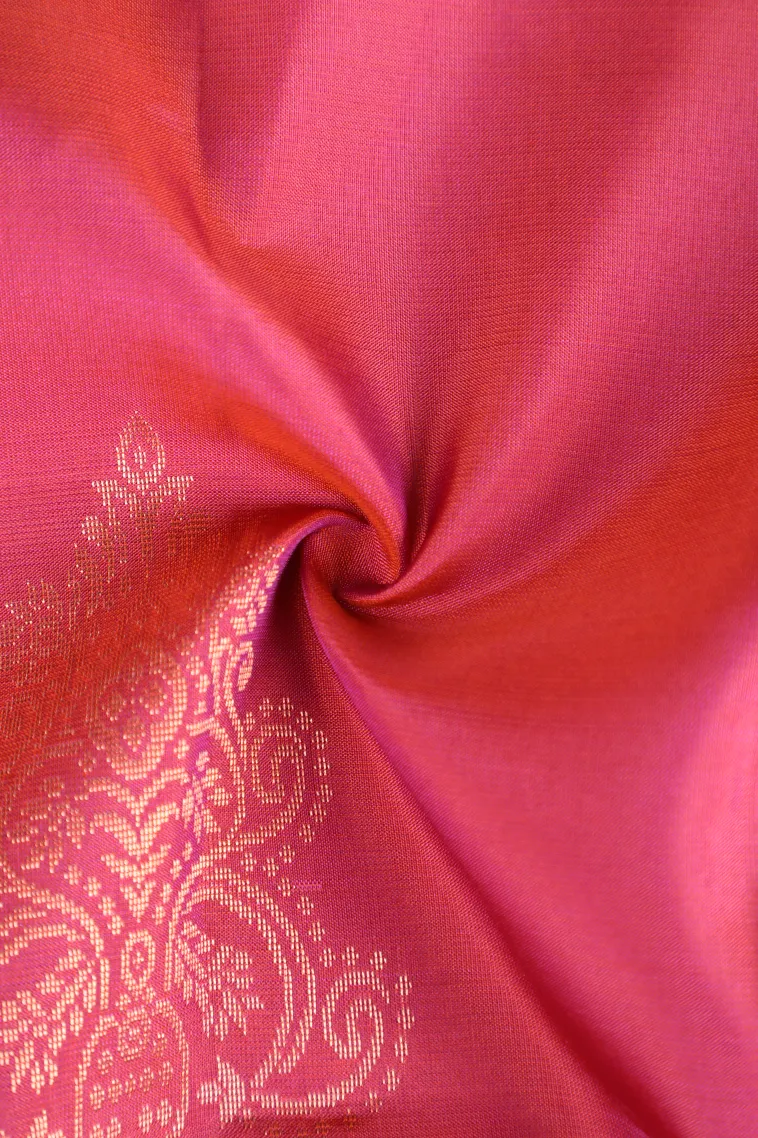 Blush Red Soft Silk Saree with Gold Zari Puttas view 4