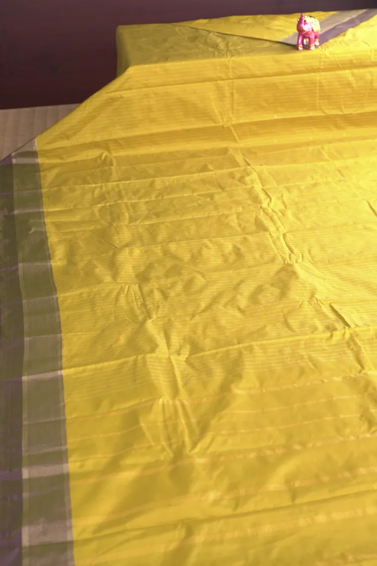 Lemon Yellow Arani Silk Sarees with Gold Zari Small Checks Pattern view 2