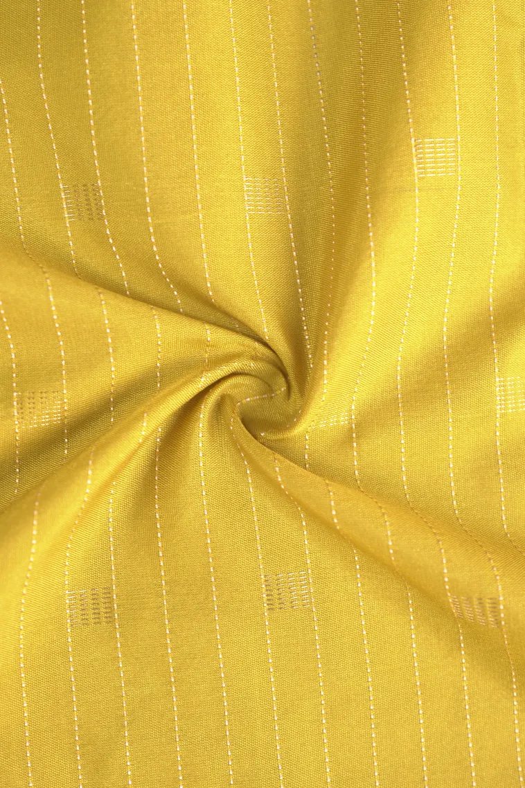 Lemon Yellow Arani Silk Sarees with Gold Zari Small Checks Pattern view 4