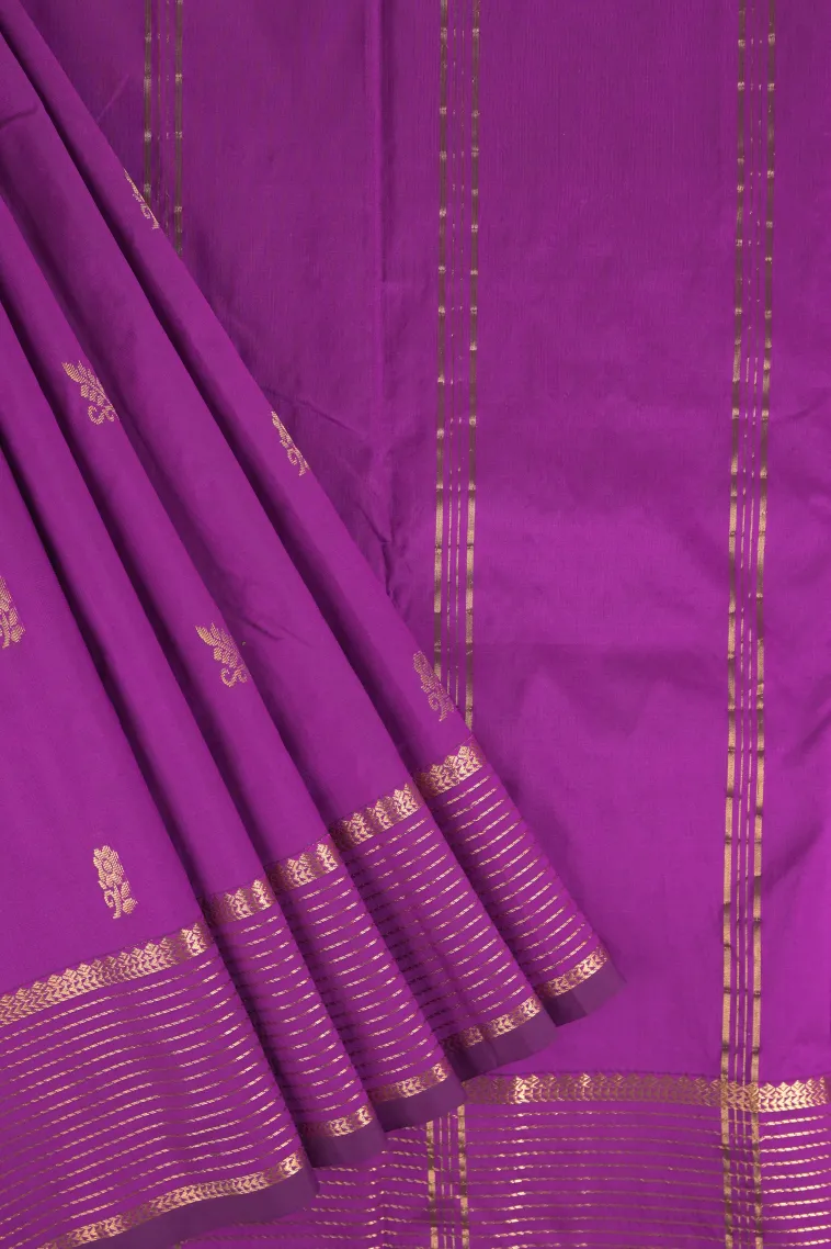 Bubble Purple Soft Silk Saree with Gold Zari Flower Mottif