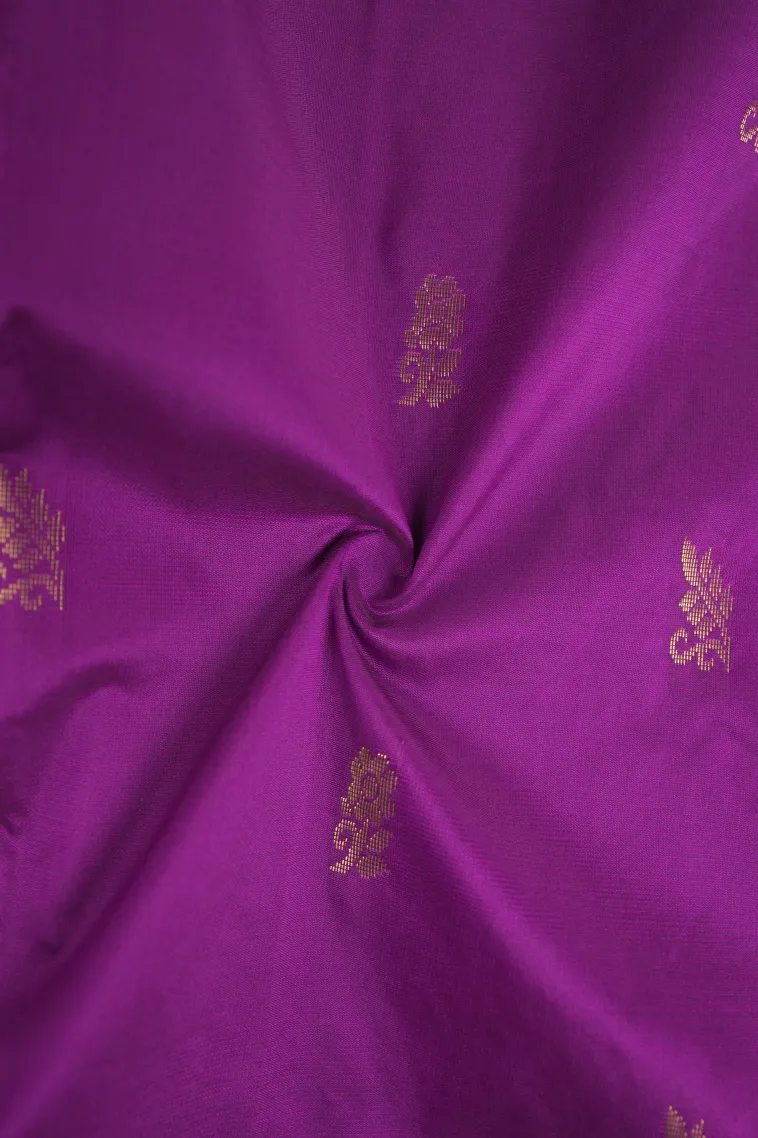 Bubble Purple Soft Silk Saree with Gold Zari Flower Mottif view 4