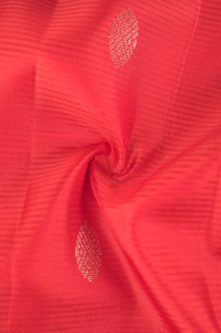 Fire Orange Soft Silk Saree with Gold Zari Buttis (small Dots Or Motifs) view 4