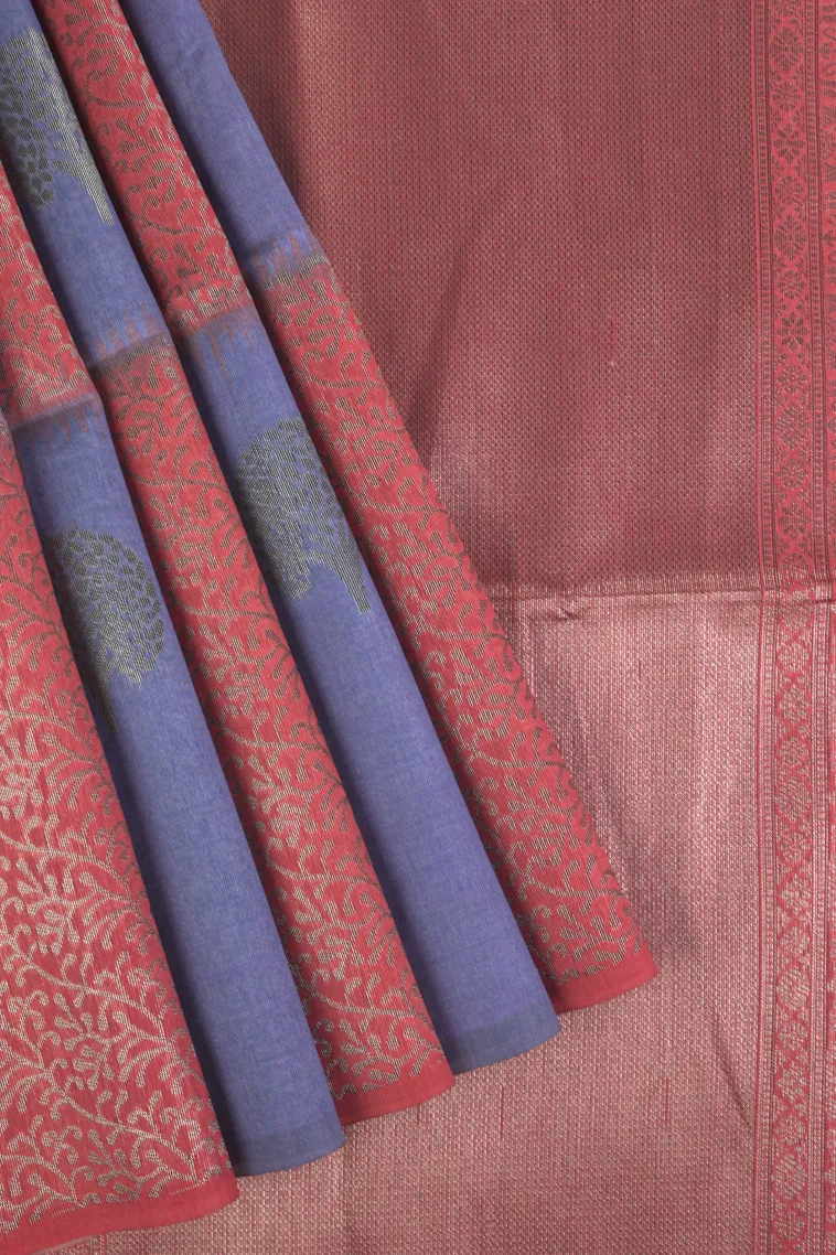Azure Blue Tussar Saree with Antic Zari Checks
