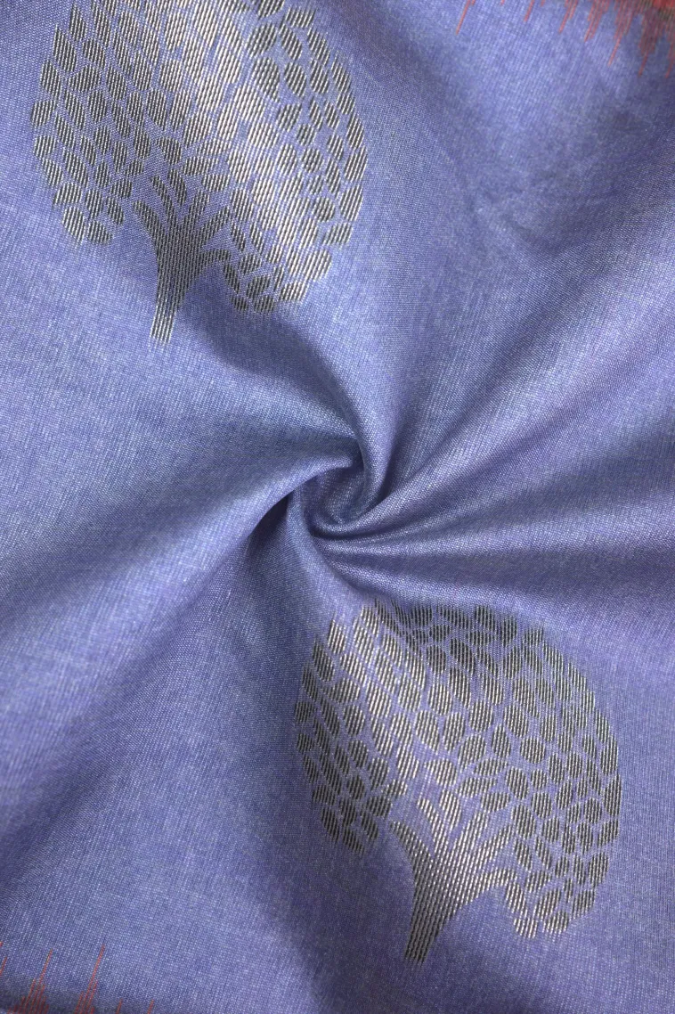 Azure Blue Tussar Saree with Antic Zari Checks view 4