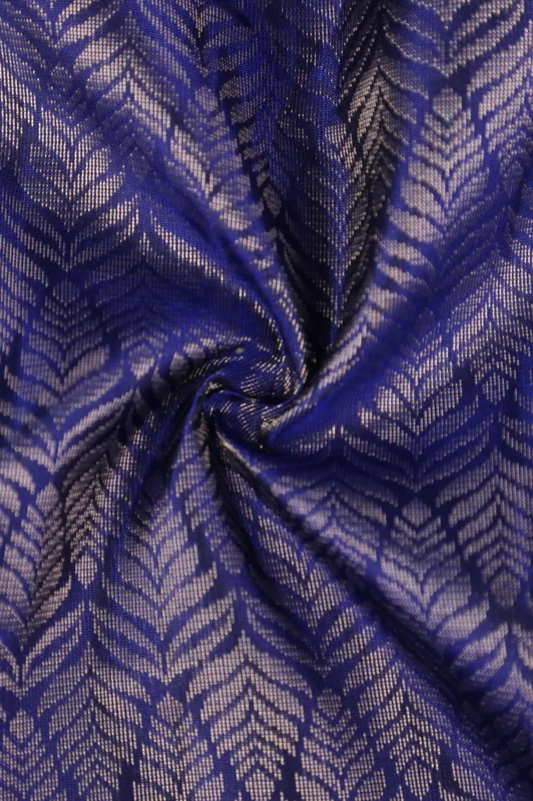 Navy Blue Soft Silk Saree with Silver Zari Floral Patterns view 4