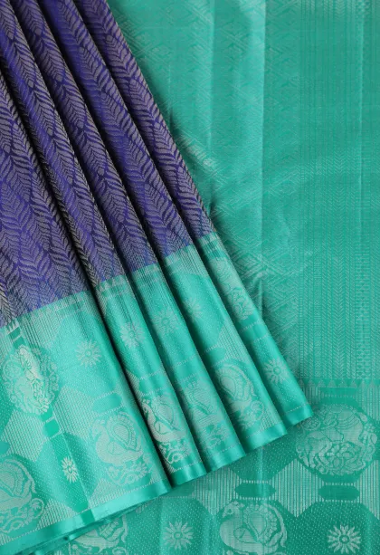 Navy Blue Soft Silk Saree with Silver Zari Floral Patterns
