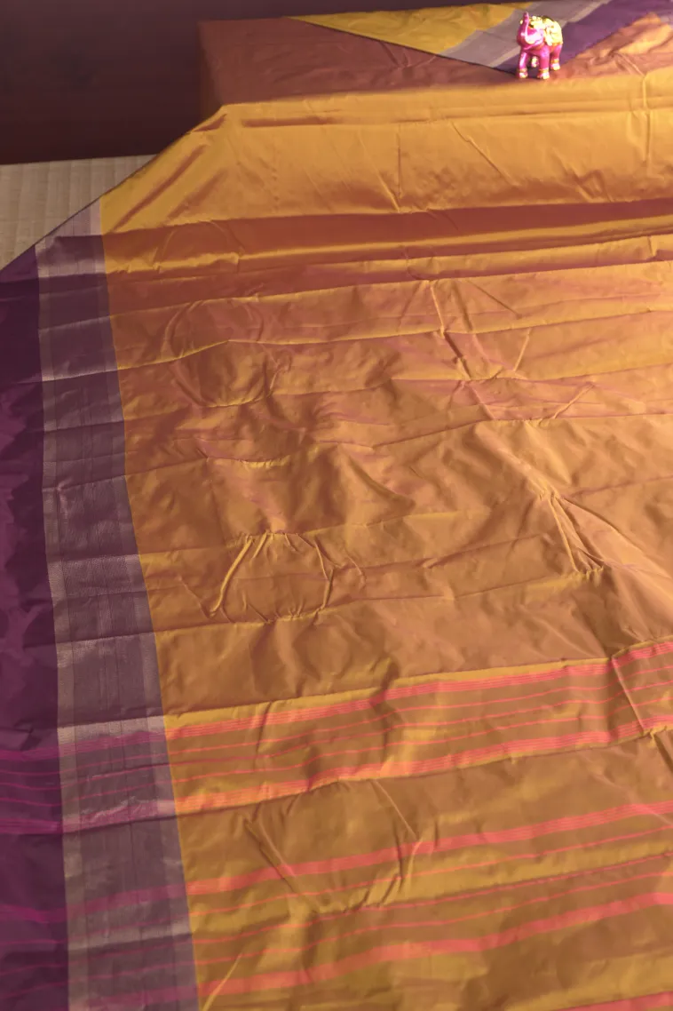 Gold Arani Silk Sarees with Gold Zari Plain view 2
