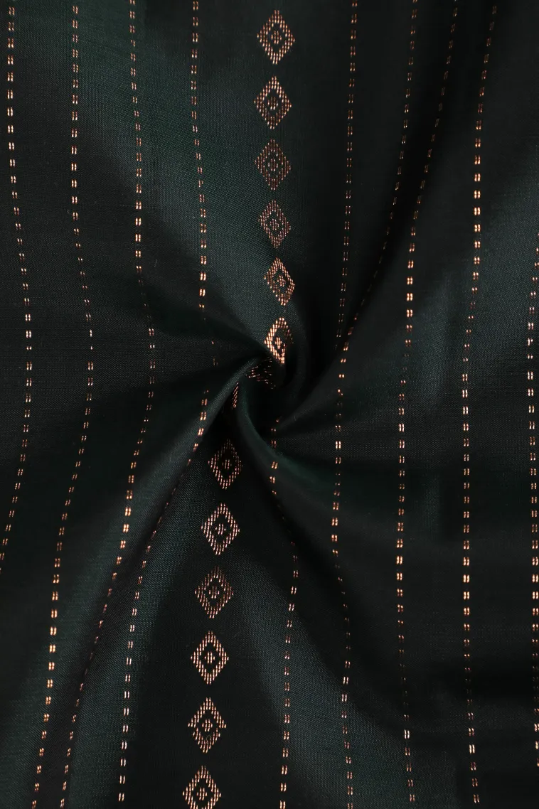 Bottle Green Soft Silk Saree with Gold Zari Stripes And Puttas view 4