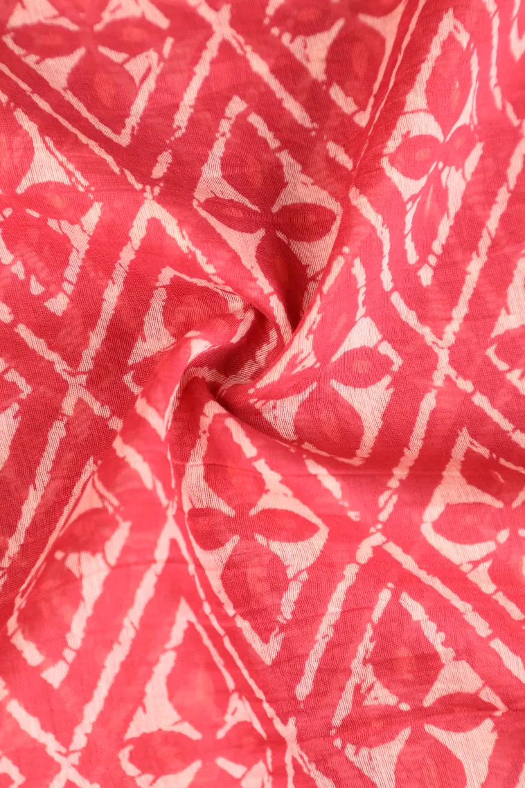 Rouge Pink Chanderi Cotton Sarees with Gold Zari Geometric Shapes view 4