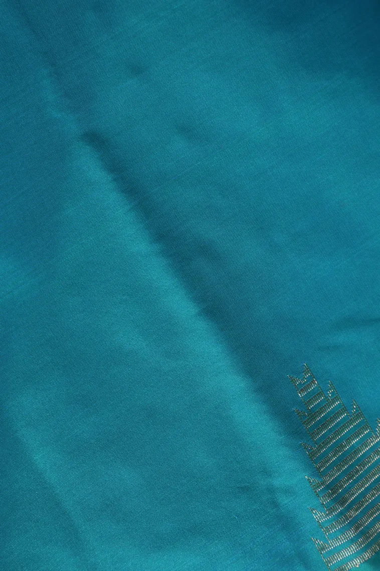 Sapphire Blue Arani Silk Sarees with Gold Zari Temple Pattern view 3