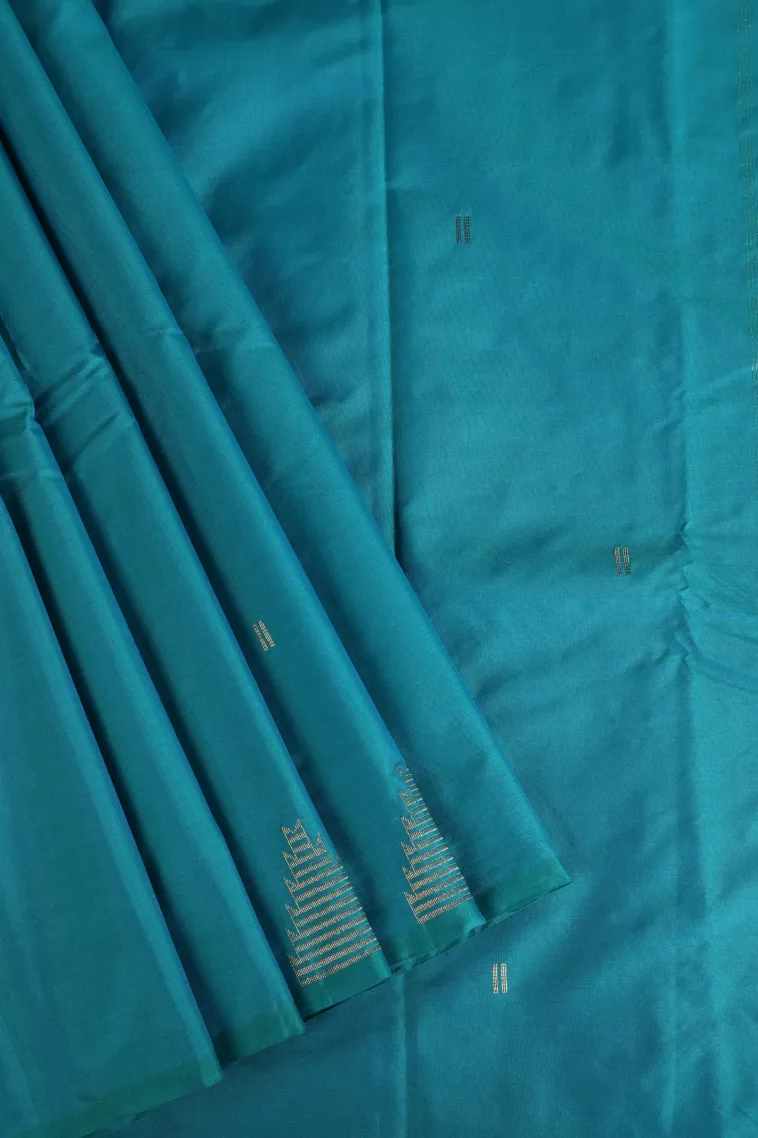 Sapphire Blue Arani Silk Sarees with Gold Zari Temple Pattern