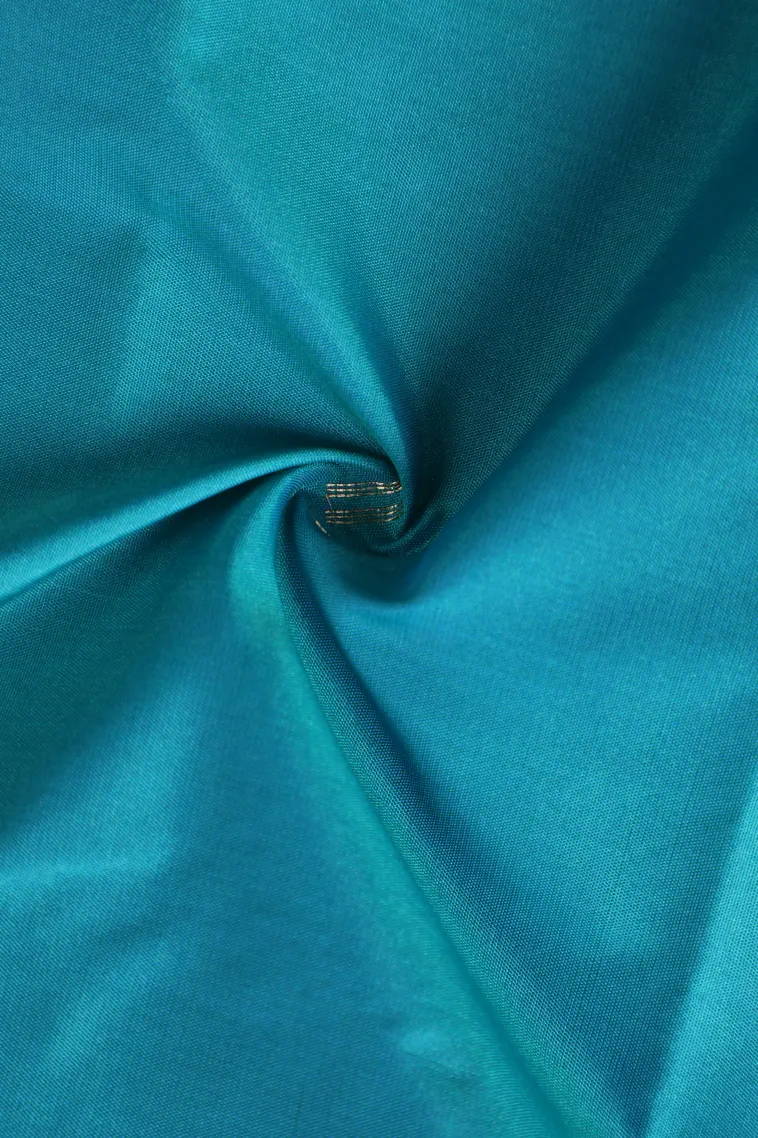 Sapphire Blue Arani Silk Sarees with Gold Zari Temple Pattern view 4