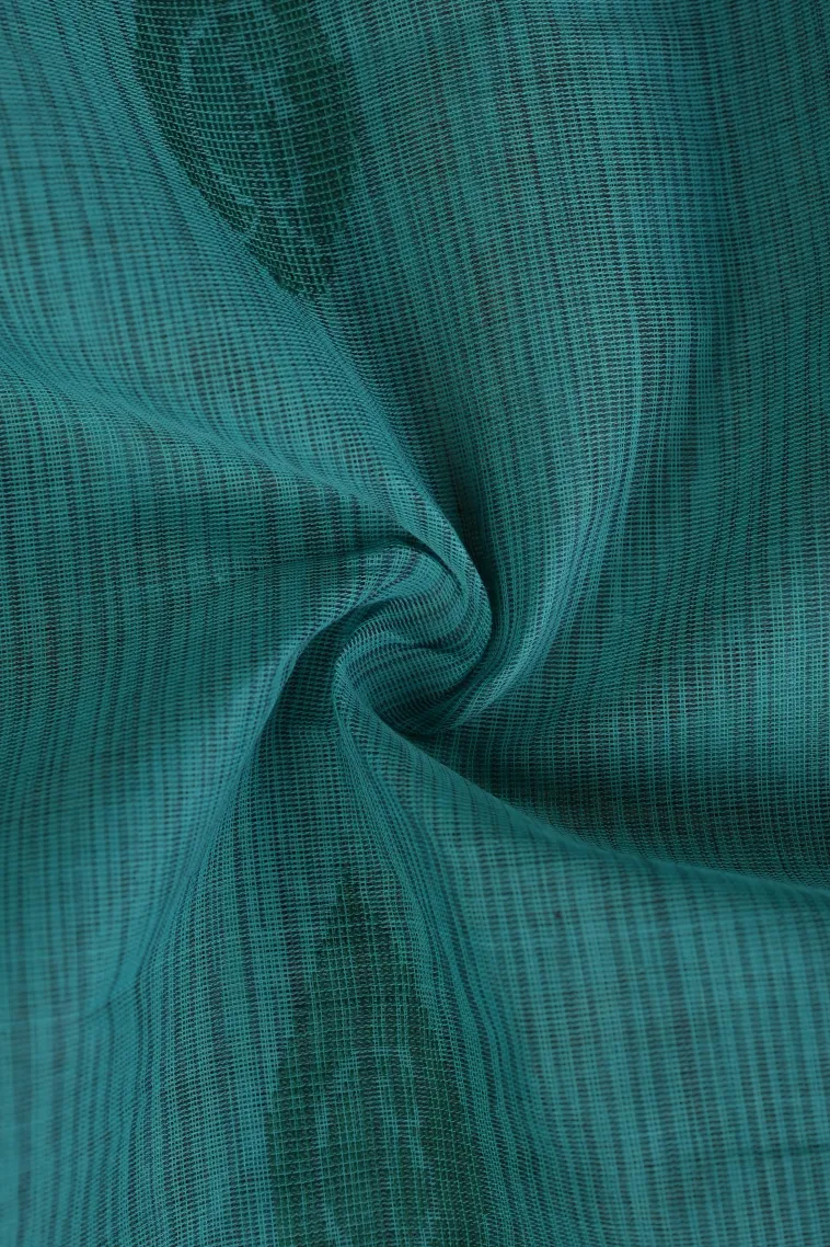 Teal Blue Kanchi Cotton Sarees Without Zari With Mango Puttas view 4
