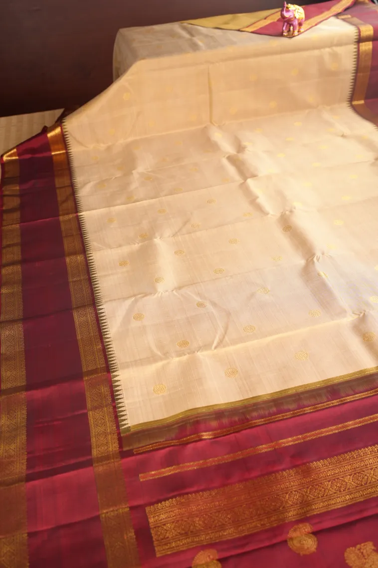 Shortbread Yellow Kanchipuram Silk Sarees with Gold Zari Rudhracham Mottif view 2
