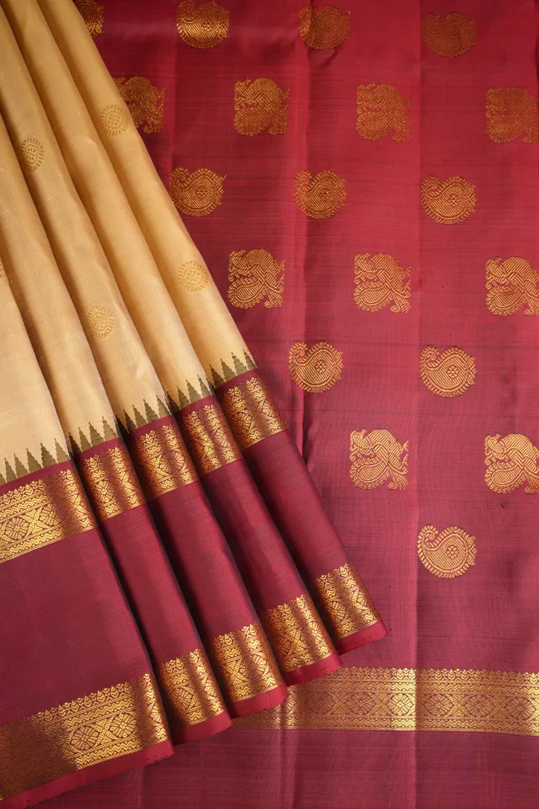 Shortbread Yellow Kanchipuram Silk Sarees with Gold Zari Rudhracham Mottif