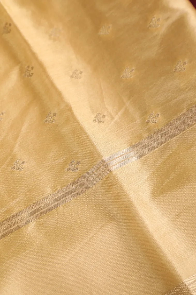 Berry Red Mysore Silk with Gold Zari Flower Mottif view 3