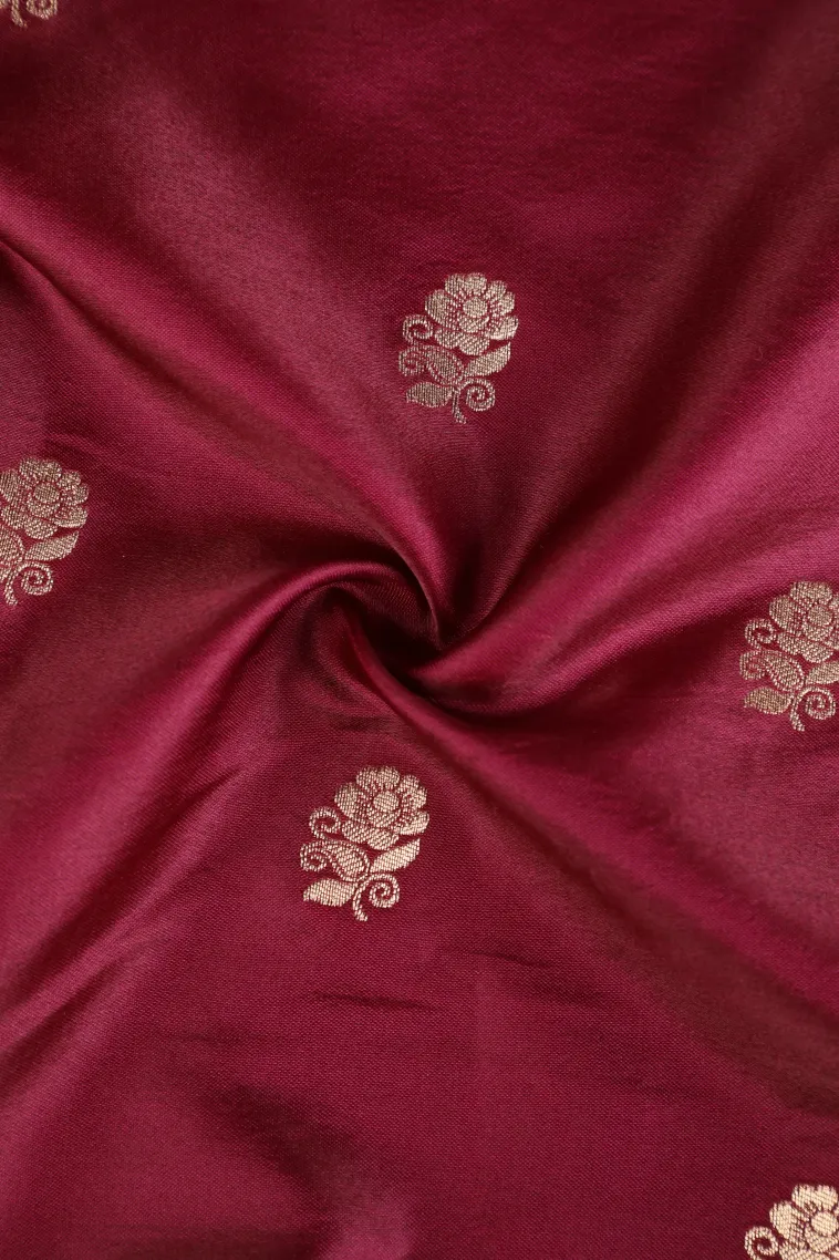 Berry Red Mysore Silk with Gold Zari Flower Mottif view 4