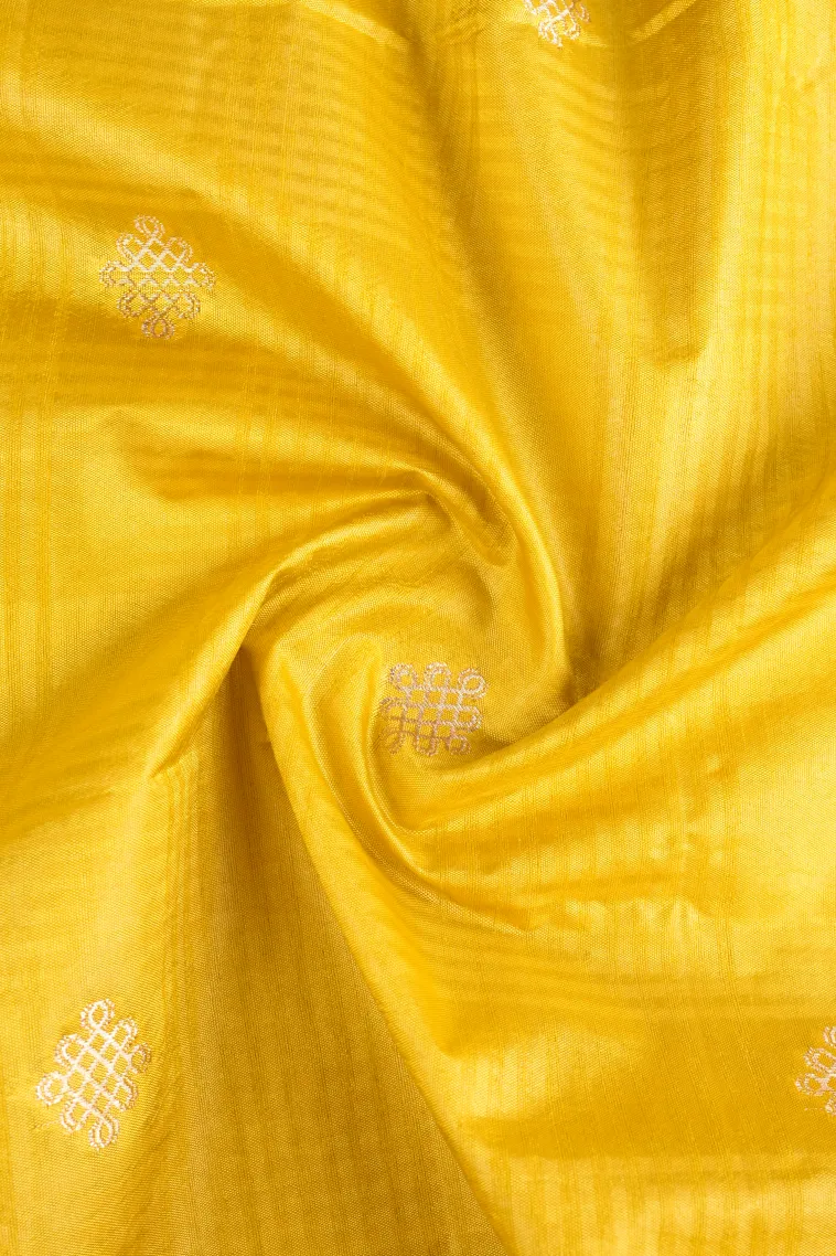 Lemon Yellow Raw Silk Sarees with Gold Zari Rangoli Pattren view 4