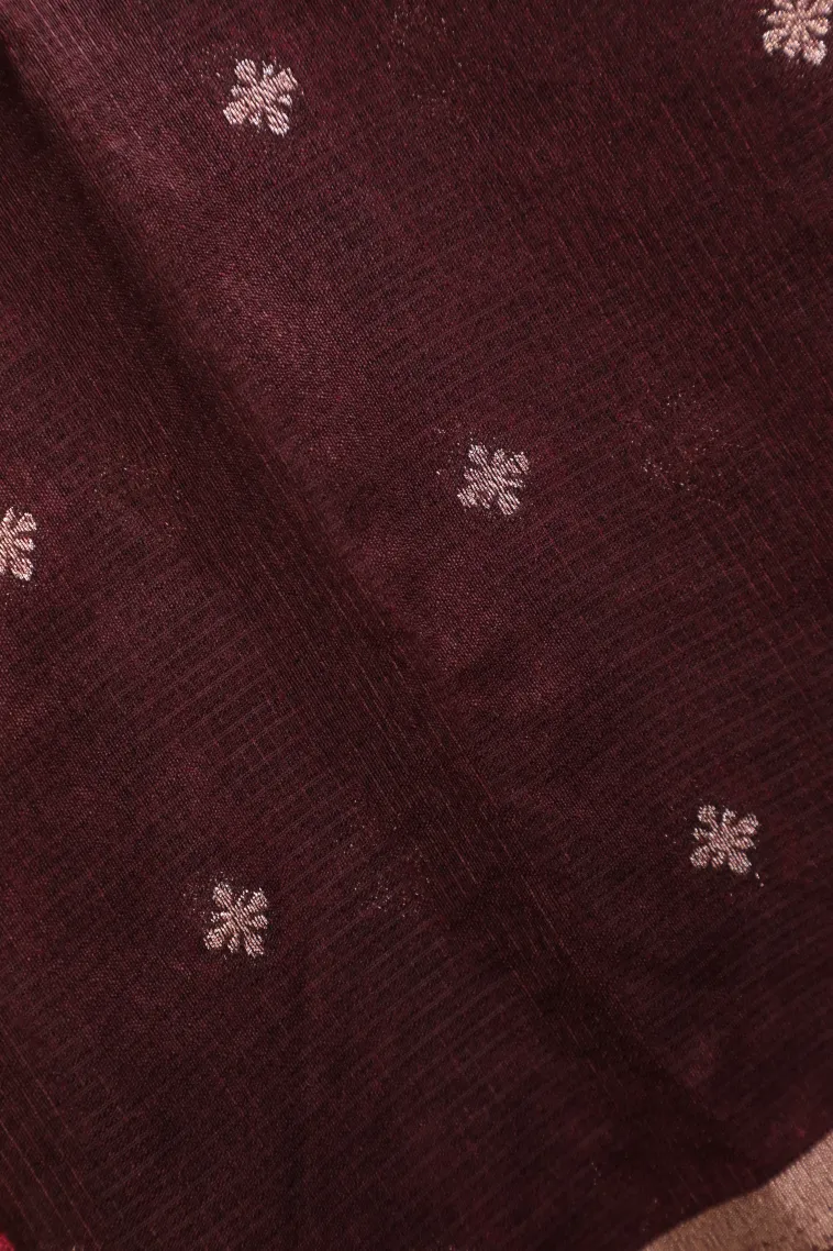 Sangria Red Manipuri Cotton Sarees with Thread Zari Buttis (small Dots Or Motifs) view 3