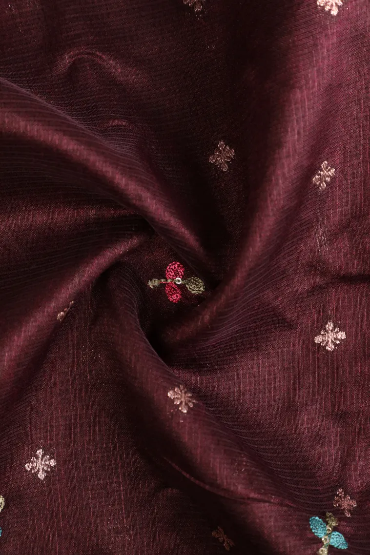 Sangria Red Manipuri Cotton Sarees with Thread Zari Buttis (small Dots Or Motifs) view 4